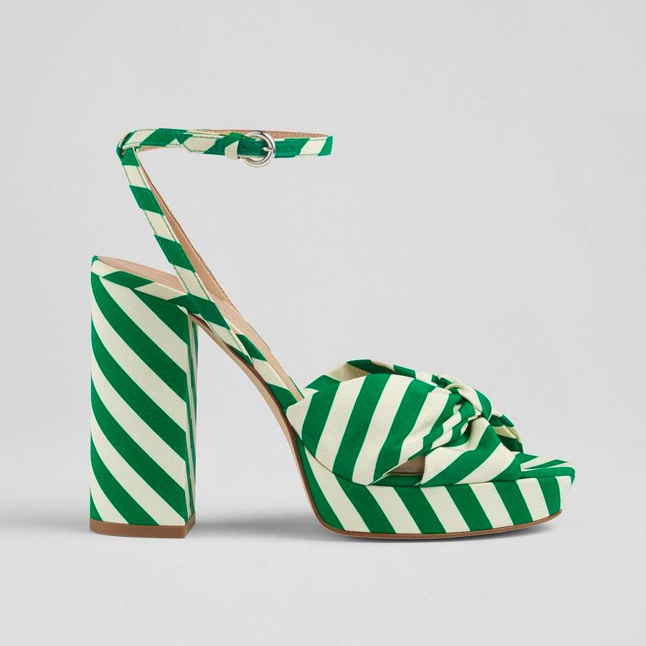 LK Bennett Amanda Green And White Stripe Fabric Platform Sandals, £279