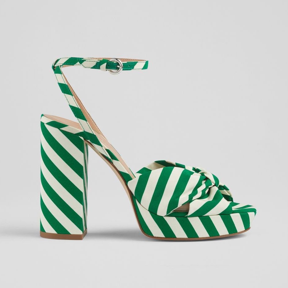 LK Bennett Amanda Green And White Stripe Fabric Platform Sandals, £279