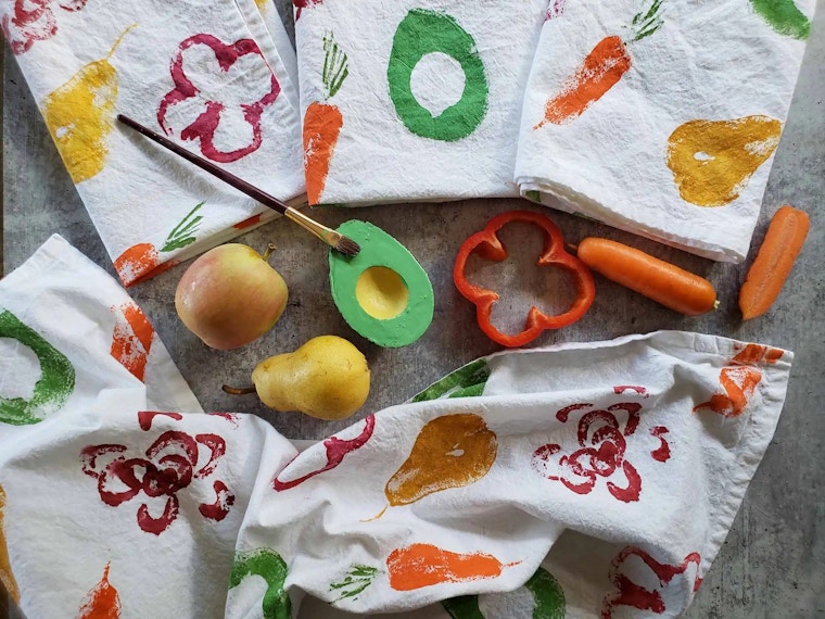 Fruit & Veg Stamped Tea Towels Copy