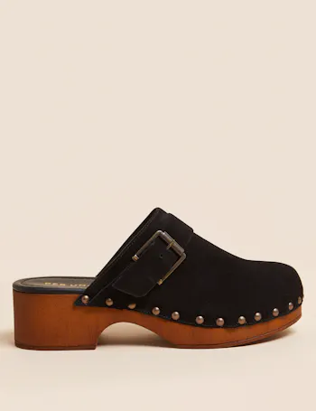 Suede Block Heel Clogs