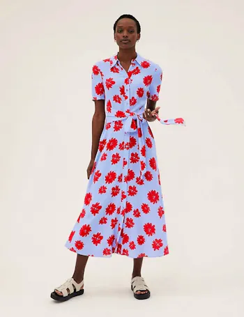 Floral Tie Front Midaxi Shirt Dress