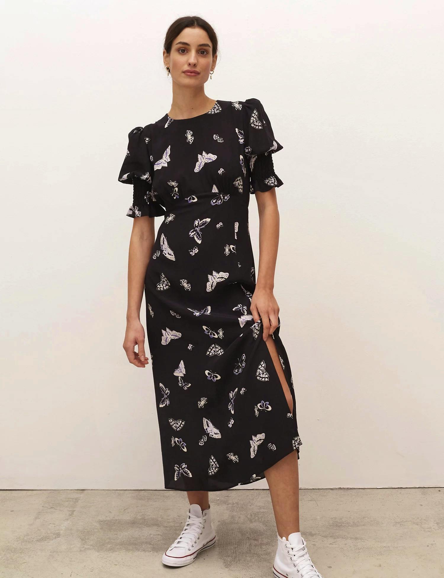 Butterfly Print Midaxi Waisted Dress £49