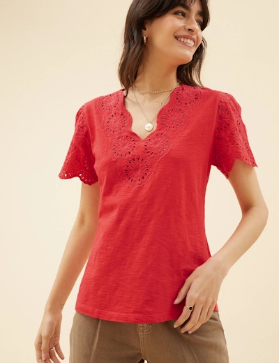 Pure Cotton Brodere V-Neck T-Shirt £22.50