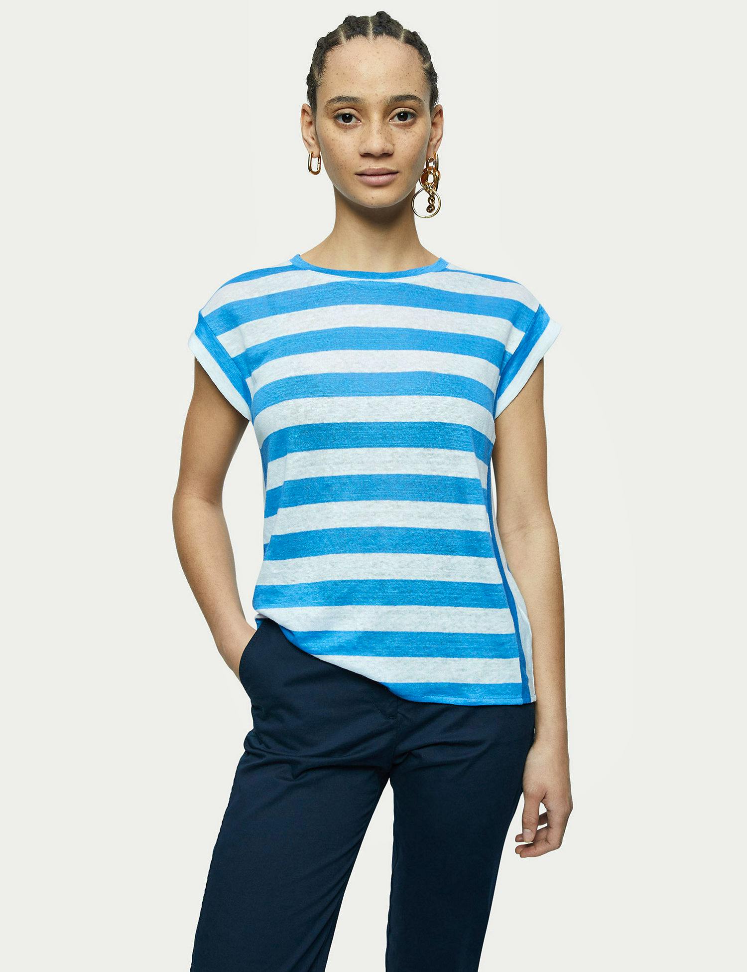 Pure Linen Striped Relaxed Fit T-Shirt £60