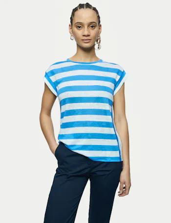 Pure Linen Striped Relaxed Fit T-Shirt