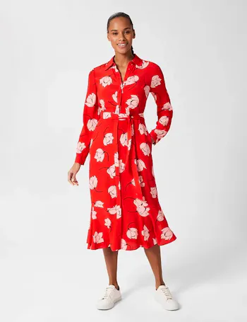 Floral Tie Waist Midi Shirt Dress