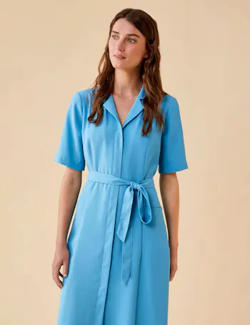 Tie Waist Short Sleeve Midi Shirt Dress