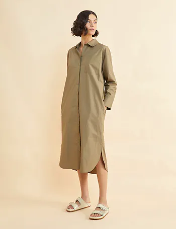 Pure Organic Cotton Midi Shirt Dress