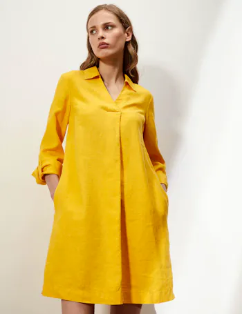 Pure Linen V-Neck Knee Length Shift Dress