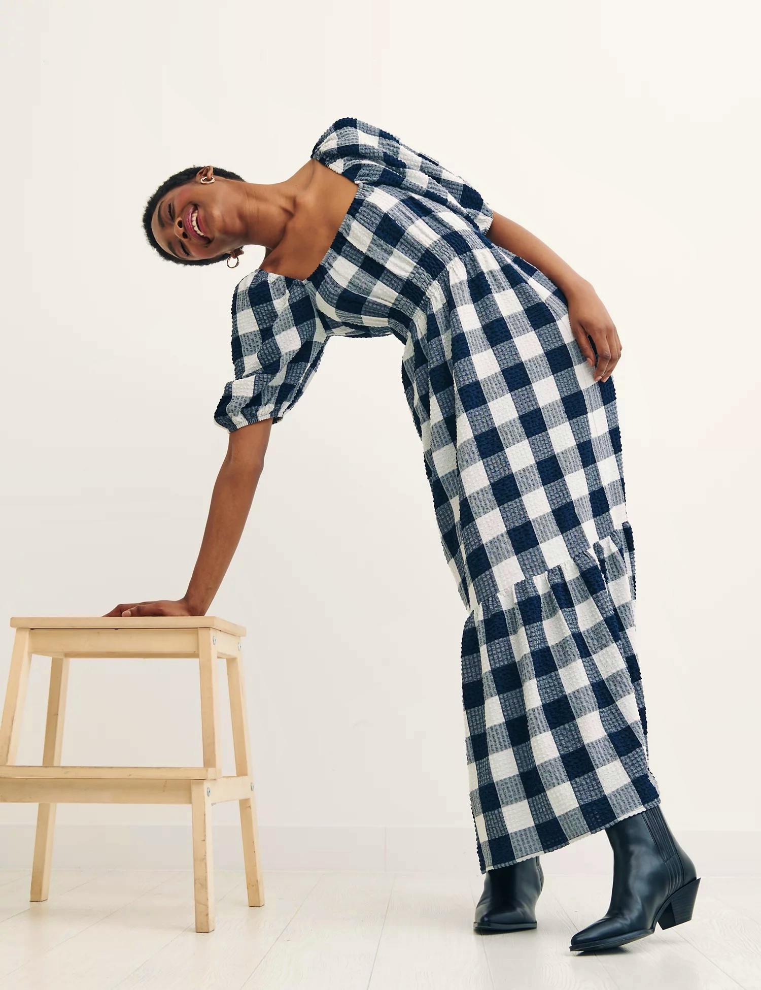 Checked Square Neck Midaxi Smock Dress £75