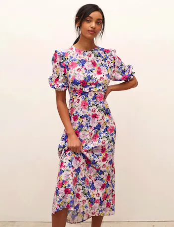 Floral Frill Detail Midaxi Tea Dress