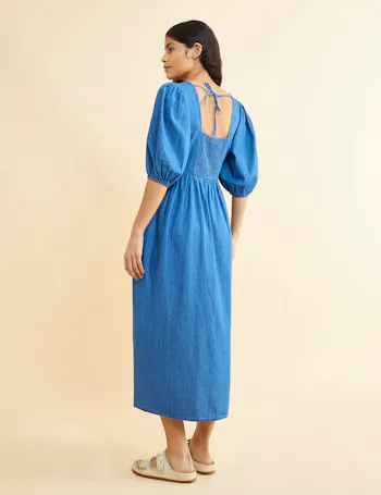 Denim Scoop Neck Midi Swing Dress