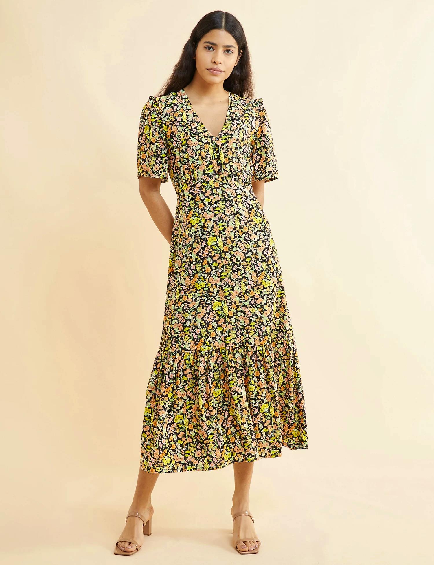 Organic Cotton Floral V-Neck Midi Tea Dress £89