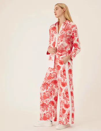 Floral Side Stripe Wide Leg Trousers