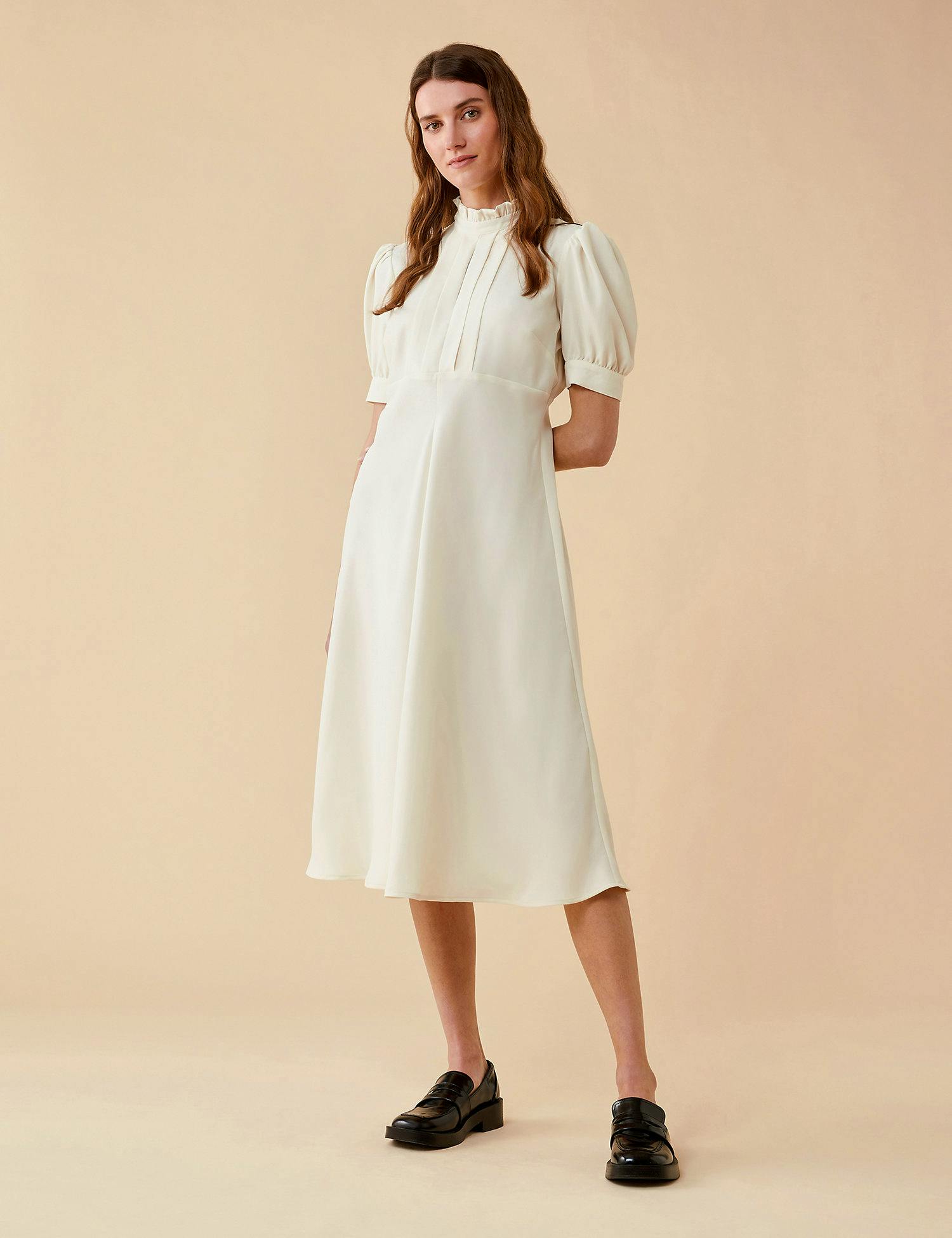 High Neck Puff Sleeve Smock Dress £59