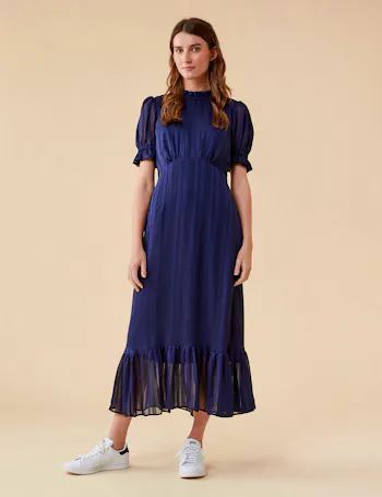Round Neck Puff Sleeve Midaxi Smock Dress