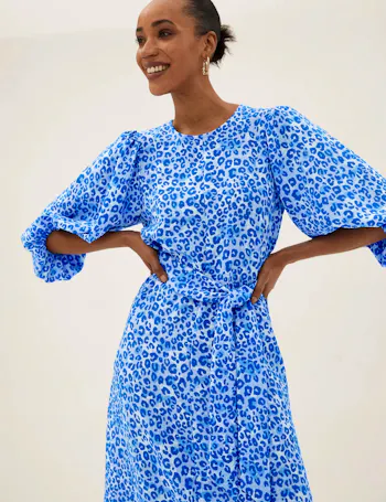 Animal Print Belted Midi Column Dress