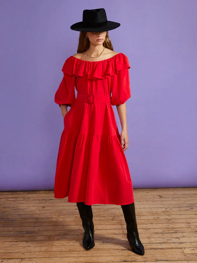 Kitri Studio Imelda Red Frill Dress, £165