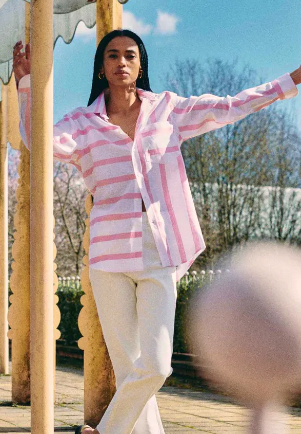With Nothing Underneath The Boyfriend: Weave, Grapefruit Pink Patchwork, £95
