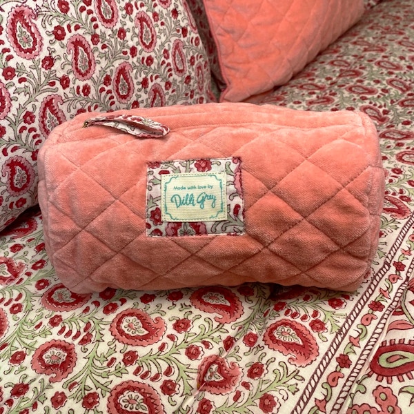 Dilli Grey Velvet Quilted Make-Up Bag, £20