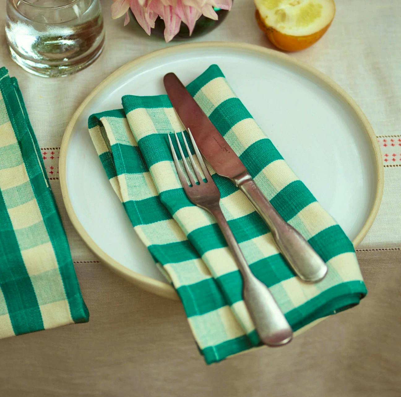 Rowen & Wren Green Gingham Cotton Napkins, Set of 2, £29