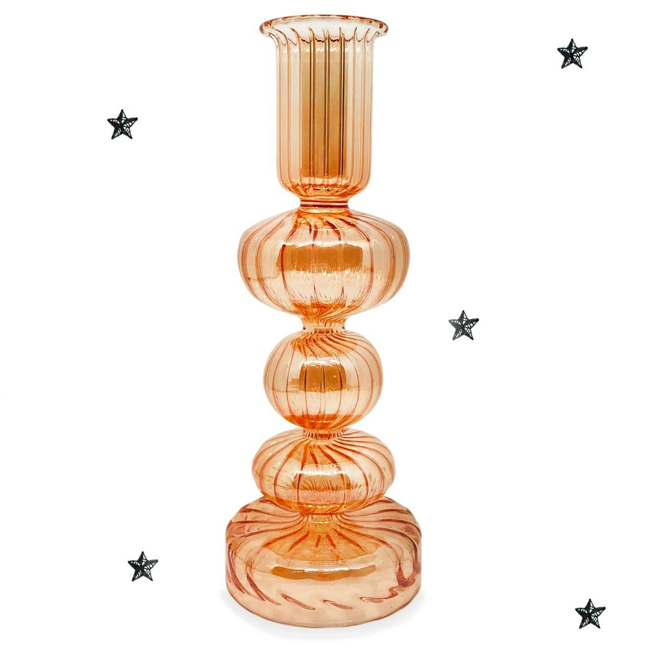 Summerill & Bishop Handblown Ribbed Large Pillar Glass Candlestick in Orange, £75