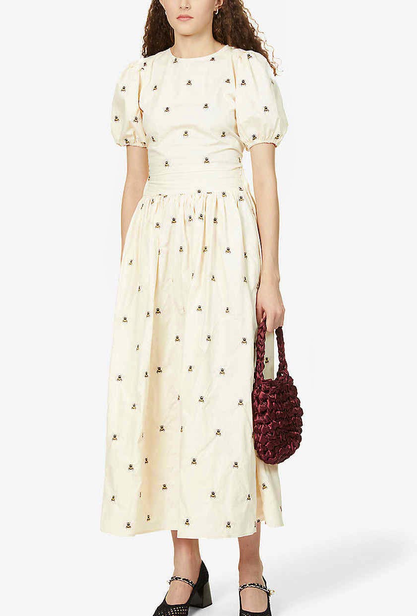 Sister Jane Humble Bee Embroidered A-Line Cotton-Poplin Midi Skirt, £79