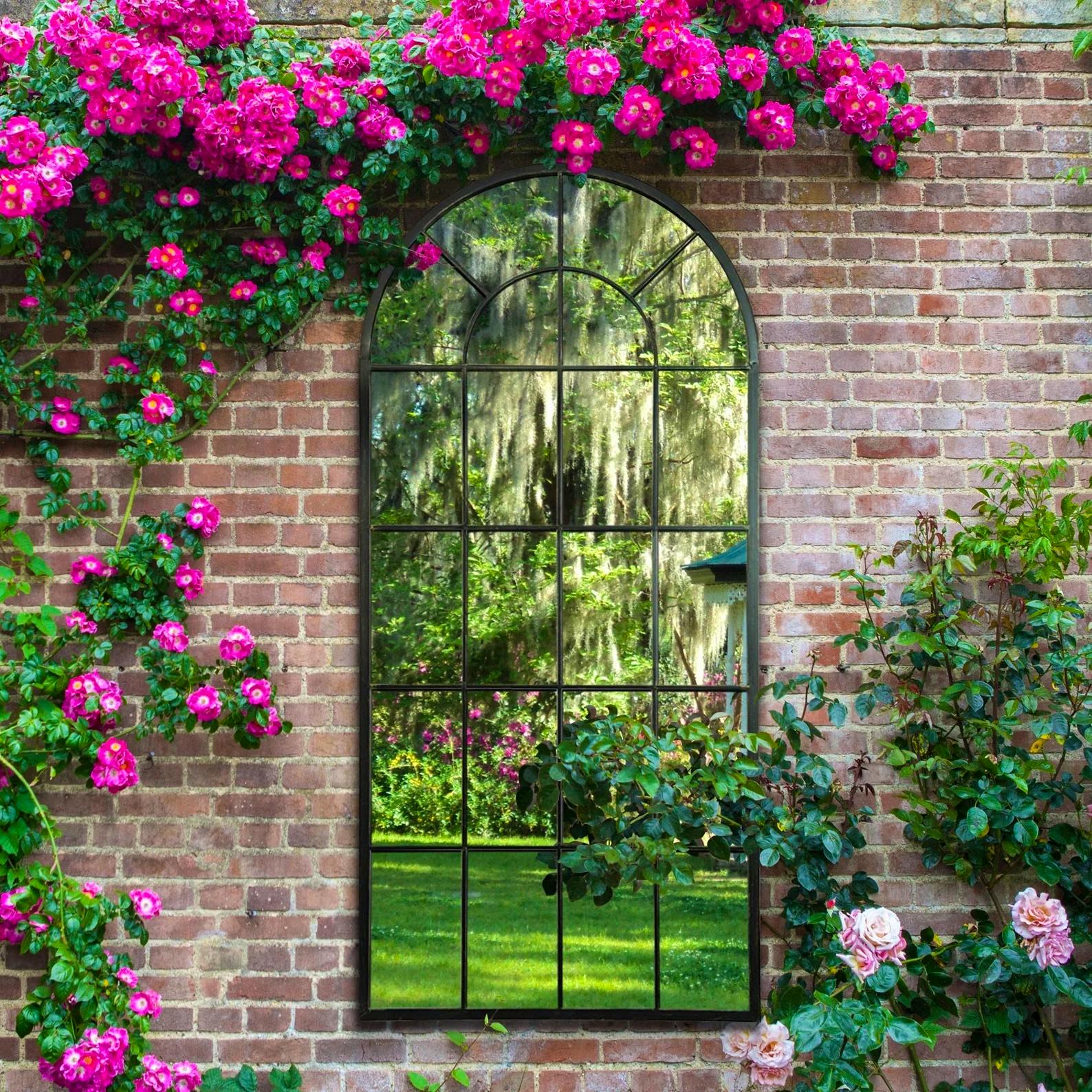 Etsy Large Black Multi Panelled Garden Outdoor Mirror Arched Window, £134.99