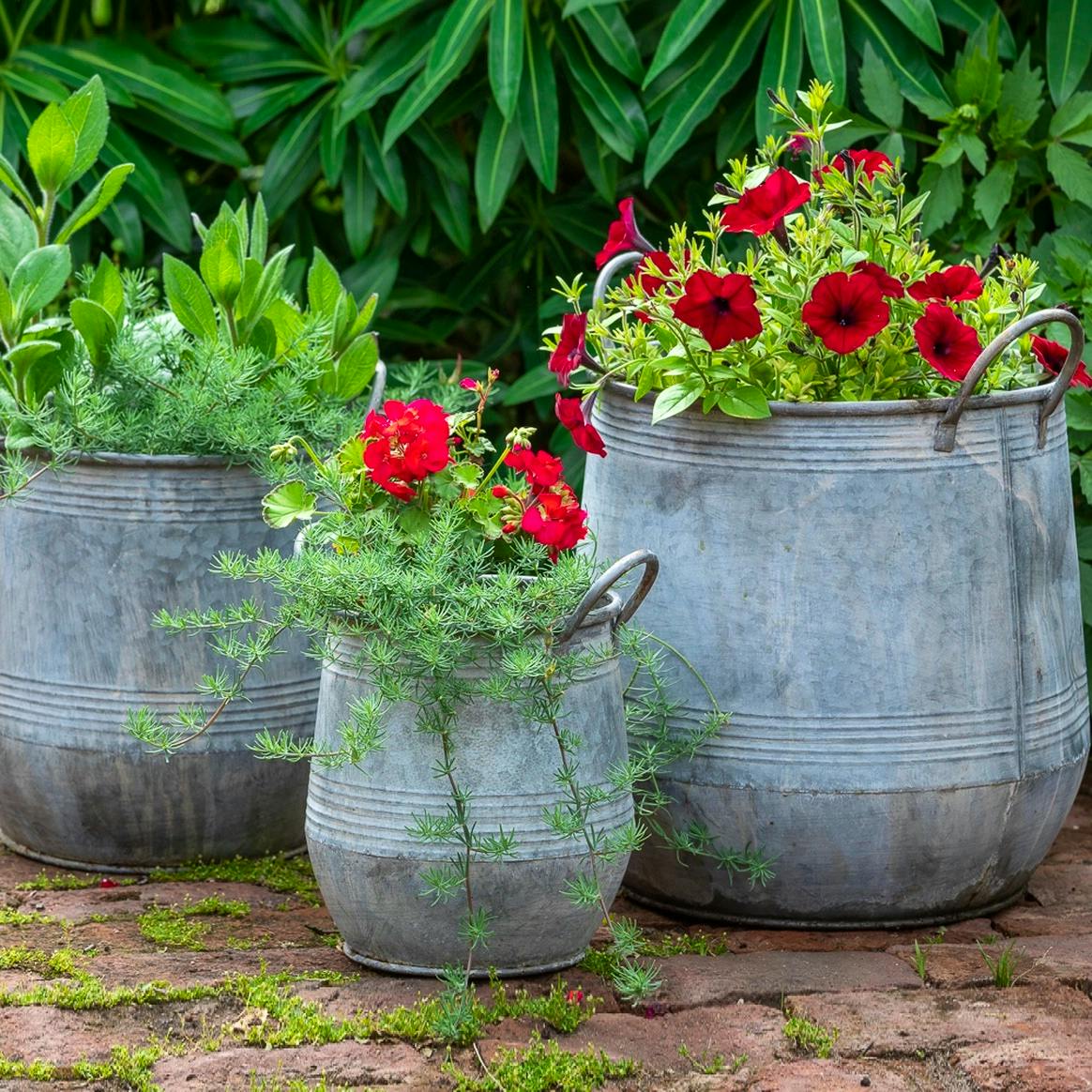 Sarah Raven Zinc Barrel Planters, Set of 3, £134.95