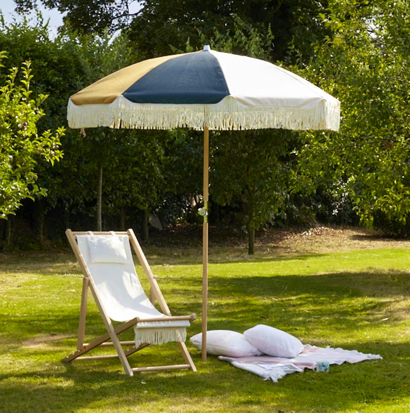 Gardenesque Colourful Fringed Garden Parasol With Metal Parasol Base, £299.99