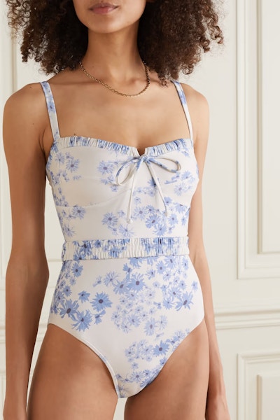 Peony Vacation Belted Floral-Print Recycled Swimsuit, £159