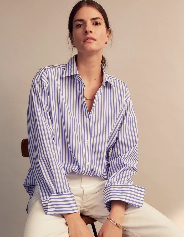 Pale Blue Candy Stripe Cotton Marlene Shirt £275