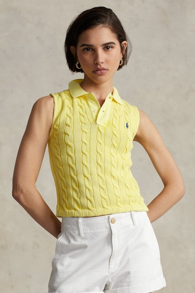 Ralph Lauren Slim Fit Cable Cropped Polo Shirt, £145