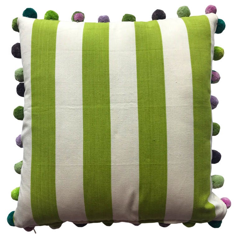 The Stripes Company Lime Green And White Pom Pom Cushion, £45