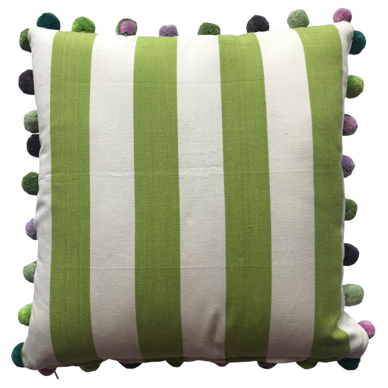 The Stripes Company Lime Green And White Pom Pom Cushion, £45
