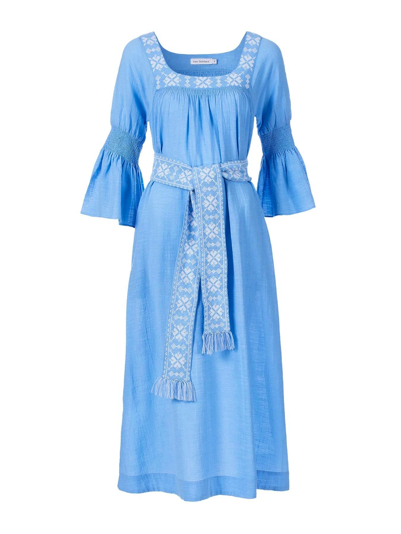 Rae Feather Blue Smock Dress With White Embroidery, £165