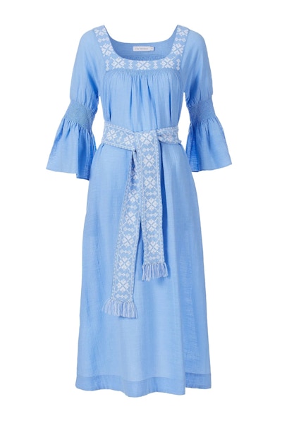 Rae Feather Blue Smock Dress With White Embroidery, £165