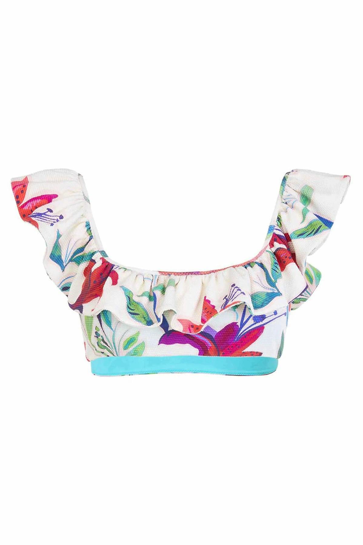 La Double J White Multi Floral Printed Ruffle Bikini Top, £230