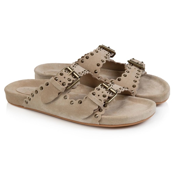 Air & Grace Moli: Stone Suede Studded Sandals, £119
