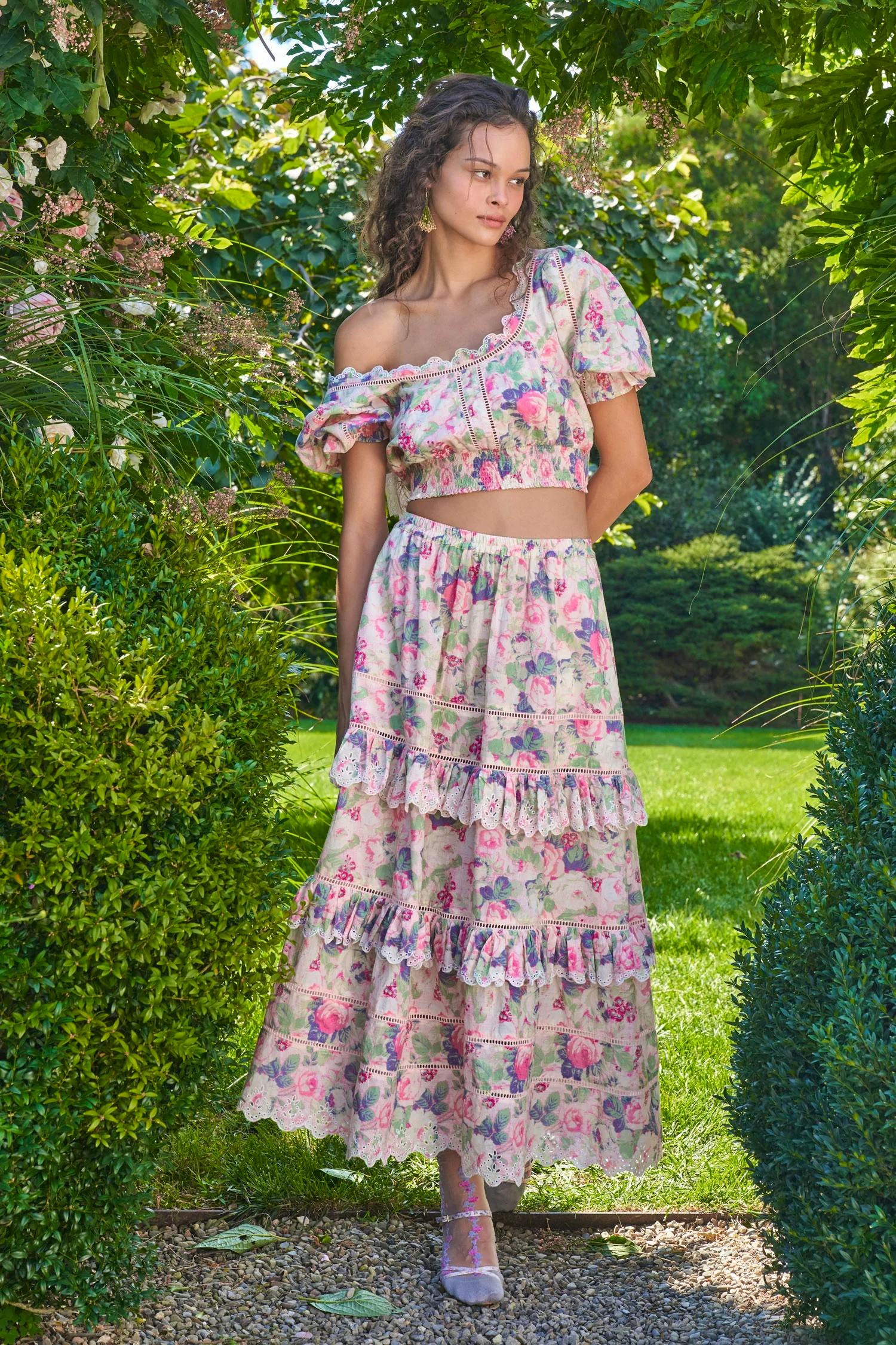 Love Shack Fancy Naila Midi Skirt, $395