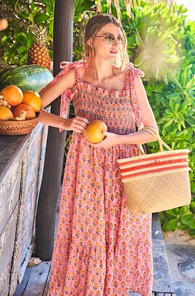 Dilli Grey Yasmin Floral Smocked Sundress In Pink And Lemon, £99