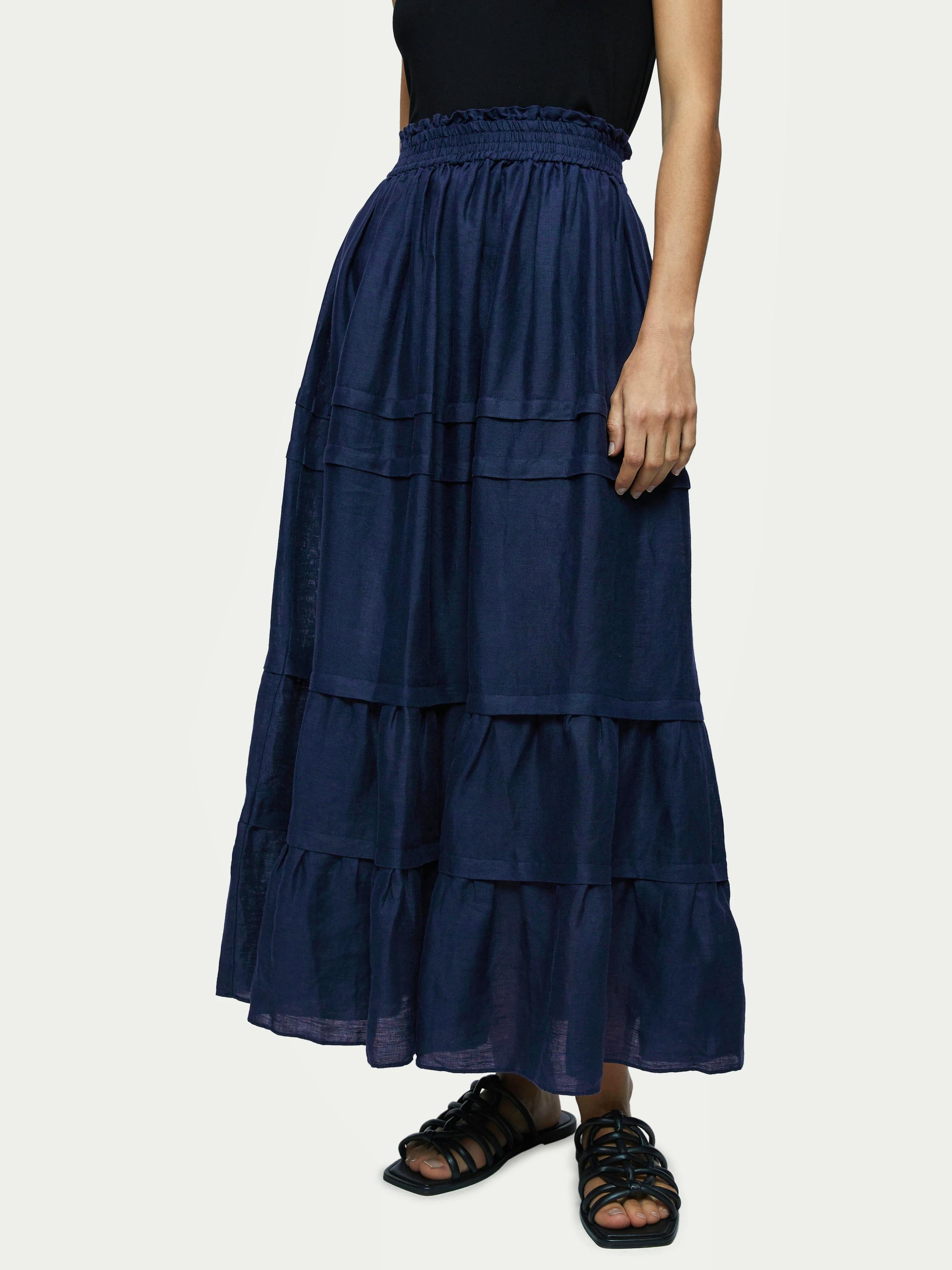 Jigsaw Light Linen Pleat Detail Tiered Skirt, £115
