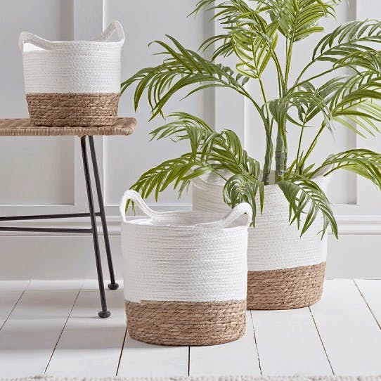 Cox & Cox Three White & Natural Seagrass Baskets, £65