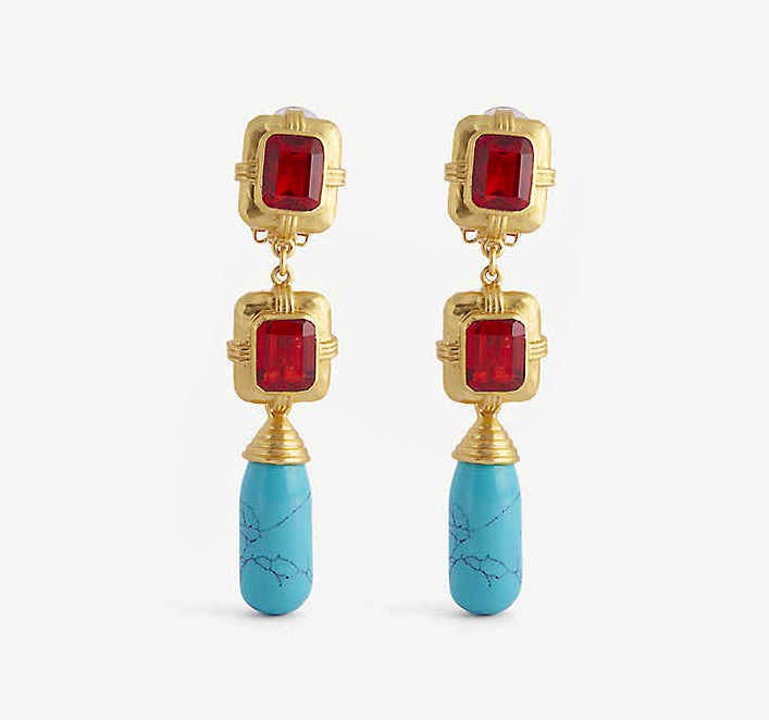 Valere Nancy 24ct Gold-Plated Brass, Citrine Quartz And Turquoise Drop Earrings, £140