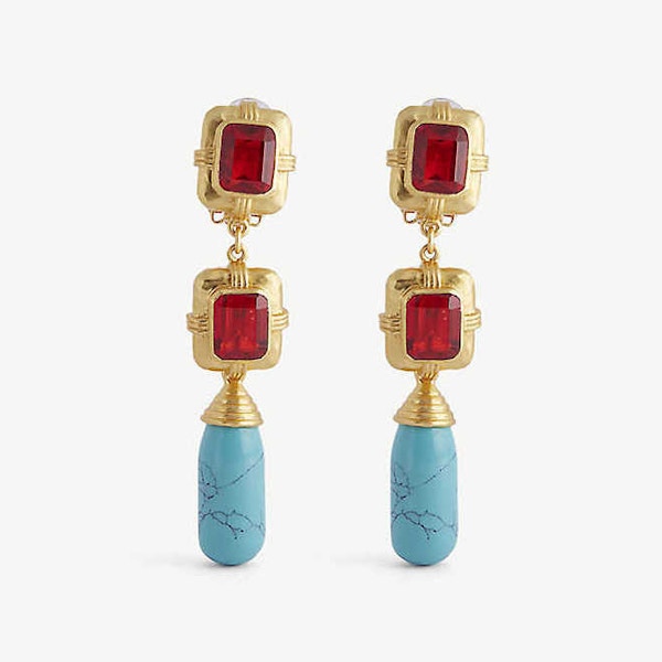 Valere Nancy 24ct Gold-Plated Brass, Citrine Quartz And Turquoise Drop Earrings, £140