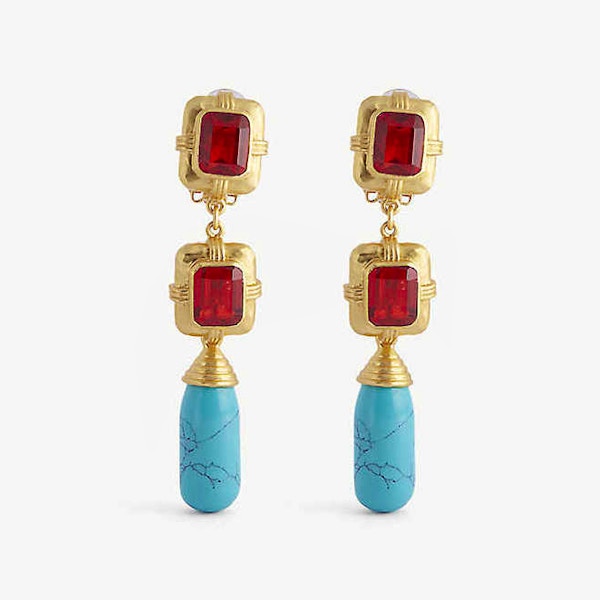 Valere Nancy 24ct Gold-Plated Brass, Citrine Quartz And Turquoise Drop Earrings, £140