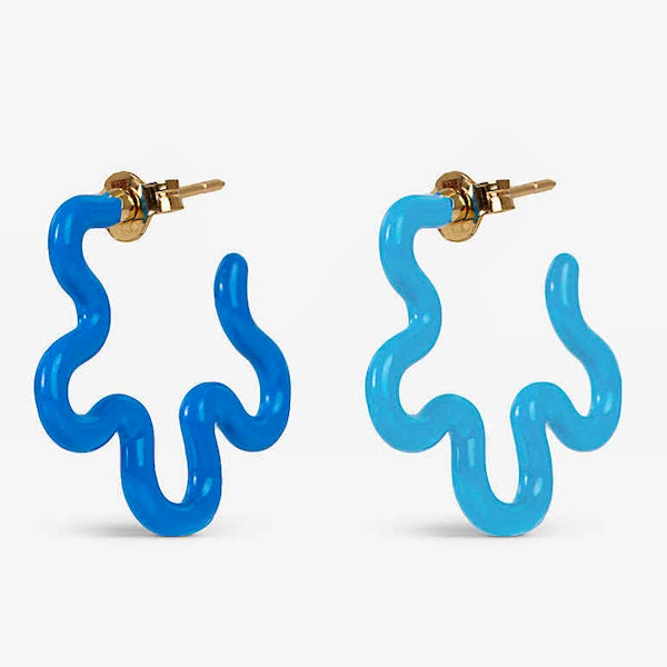 Bea Bongiasca Flower Power Asymmetric 9ct Yellow-Gold, Sterling Silver And Enamel Hoop Earrings, ££295