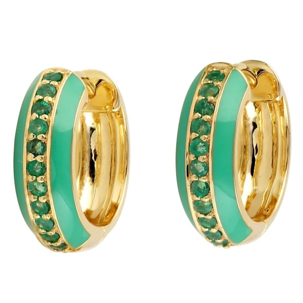Artisan 18k Yellow Gold Emerald Hoop Earrings Enamel Jewelry, £1,523