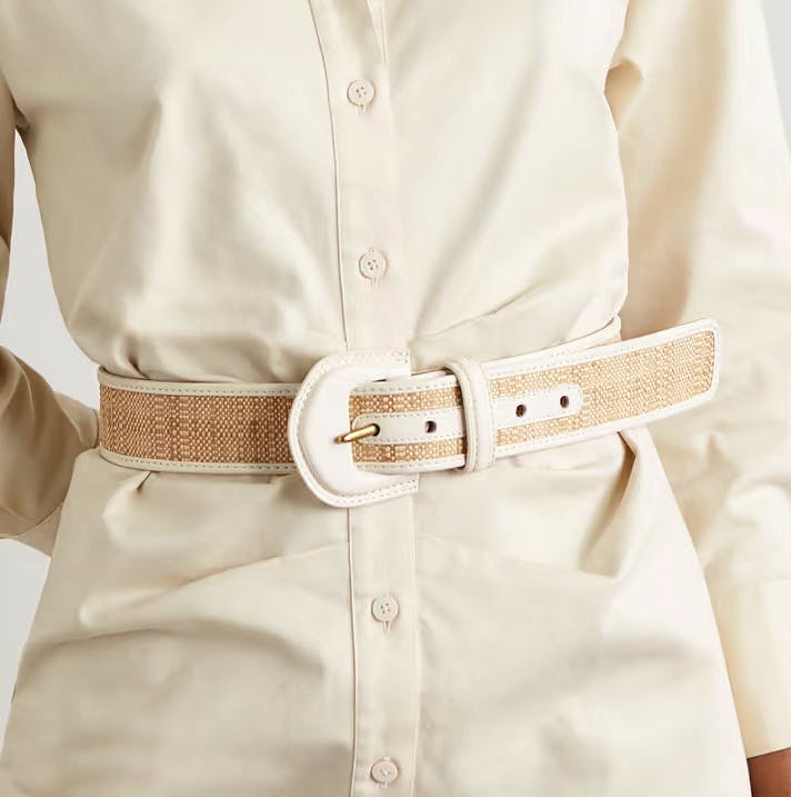 Zimmerman Postcard Leather-Trimmed Woven Raffia Waist Belt, NOW £154