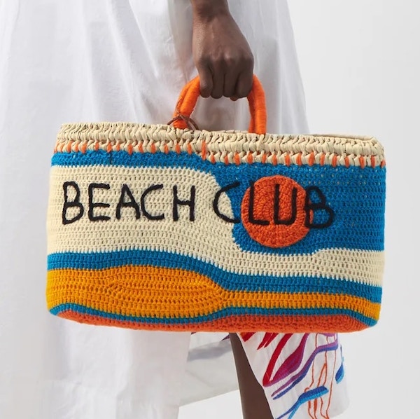 Kilometre Paris Beach Club Appliquéd Straw Basket Bag, £320